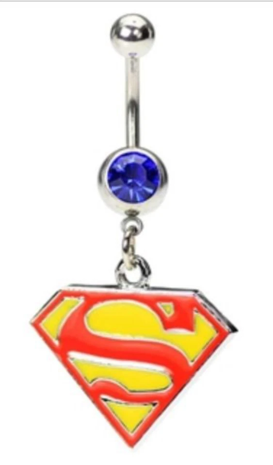 DC Comics Superman Logo 316L Stainless Steel 14G Body Jewelry Belly Navel Ring - Imagem 1 de 1
