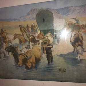 FREDERIC REMINGTON APACHE Wagon Attack”copyright 1904/12 by 18 inches. No Frame - Picture 1 of 10