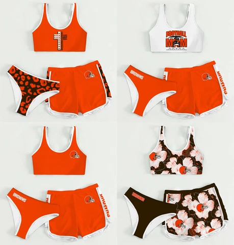 Cleveland Browns 3PCS Sports Yoga Suit Cotton Crop Tops Cover Up Swim Shorts Cover