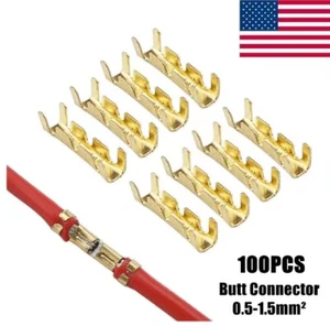 100pcs Car Brass Copper 0.5-1.5mm² Crimp Electrical Wire Connectors Terminals - Picture 1 of 5