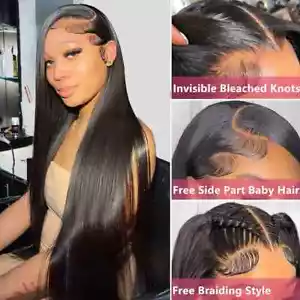 30 inch lace front wig Brazilian bone straight wig HD transparent lace front wig - Bild 1 von 19