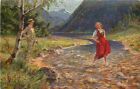 Artist impression Mountain Stream romance Paint Texture C-1910 Postcard 20-7333