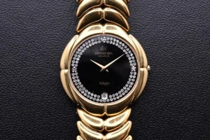 Orologio al quarzo uomo Raymond Weil Adagio 9135 placcato oro 18 kt diamanti e quadrante nero - Foto 1 di 13