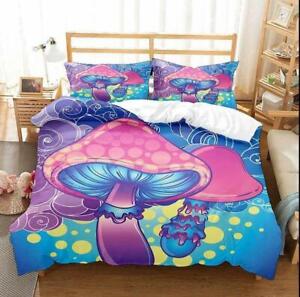 Cartoon Psychedelic Mushroom Duvet Cover Quilt Cover Pillowcase Bedding Set New