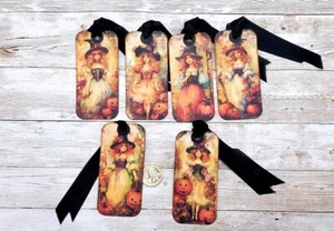 6-Halloween-Ephemera-Hexe-Junk Journal-Leinen Cardstock-Hänge-Etiketten - Bild 1 von 1