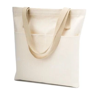 Canvas Aesthetic Tote Bag with Zipper and Pockets Grocery Shopping Bag Small ... - Picture 1 of 6