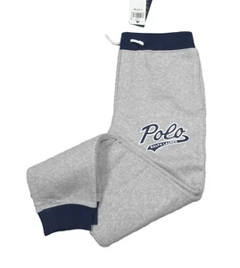 Polo Ralph Lauren Boys Grey Heather/Navy Contrast Trim Fleece Jogger Pants - Picture 1 of 6