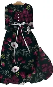 Mujer Vestido Boho Floral Solapa Cuello Botón Informal Línea A Vestido Largo Fluido - Imagen 1 de 3