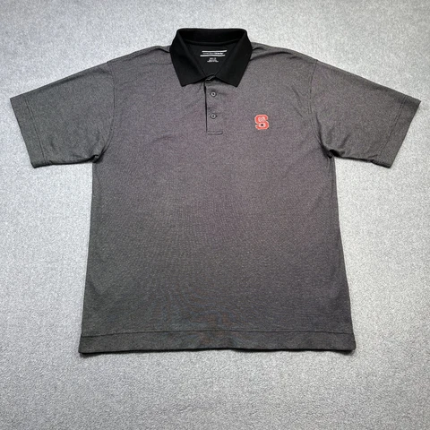 NC State University Polo Shirt Mens Large Black Red Block S Logo Cutter Buck L Cover