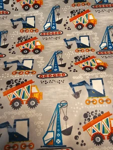 Soft Colorful Minky Dump Trucks, Bulldozers, Excavators Minky Print BTY - Picture 1 of 3