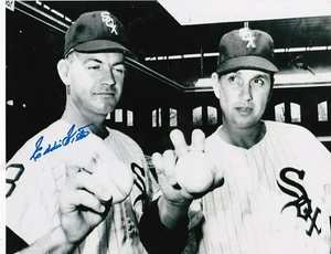 EDDIE FISHER CHICAGO WHITE SOX W/ HOYT WILHELM ACTION SIGNED 8x10 - Picture 1 of 1