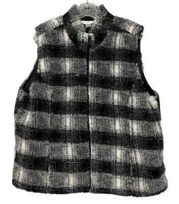 Женский жилет Christopher & Banks черный, белый клетчатый коренастый флисовый на молнии размер XL - Изображение 1 из 4