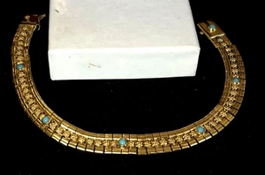 18k Gold Antique Etruscan Revival Victorian Persian turquoise Bracelet 14 grs - Picture 1 of 21