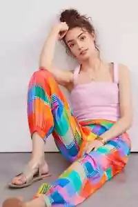Anthropologie Farm Rio Plaid Joggers Sunny Rainbow Pants Bright Colors Sz XS NEW - Picture 1 of 4