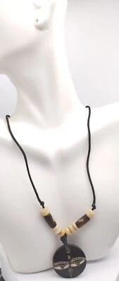 Collar Bohemio Redondo Madera de Coco Cara Redonda Colgante Madera Cuentas Nudo Deslizante Boho Foto 1 de 4