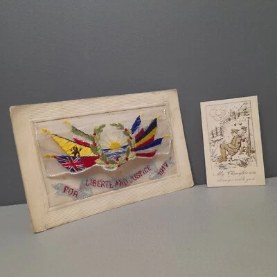 WW1 Vintage Silk Embroidered Postcard 1917 Beautiful Collectible Item 107 Years - Image 1 of 4