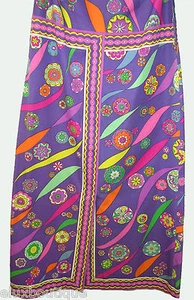 SALE ~ EMILIO PUCCI Long Cotton SKIRT Floral Pink Purple Vintage 10 = 8 6 AsNew - Picture 1 of 12