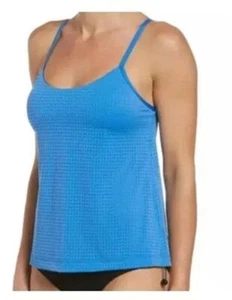 NWT Nike Open Back Black Layered M Tankini Swim Top Blue 127192 - Picture 1 of 2