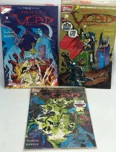 DRACULA Vlad the Impaler #1-3 Complete Topps Comic Book Set Sealed Bags w/Cards - Picture 1 of 3