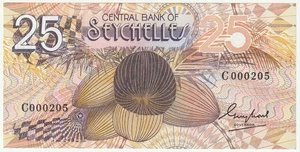 Banconota 25 rupie Seychelles 1983 non circolata scegli #29 serie # 000205 - Foto 1 di 2