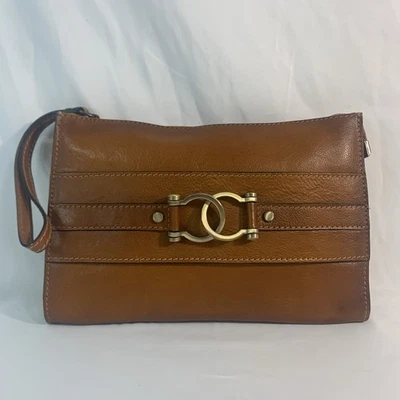 Bolso sin asas Pratesi Firenze marrón coñac hecho en Italia cuero italiano cremallera Foto 1 de 4