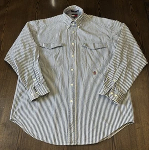 Tommy Hilfiger Men's Small Button Down Blue Striped Long Sleeve Shirt Lion Crest - Picture 1 of 9