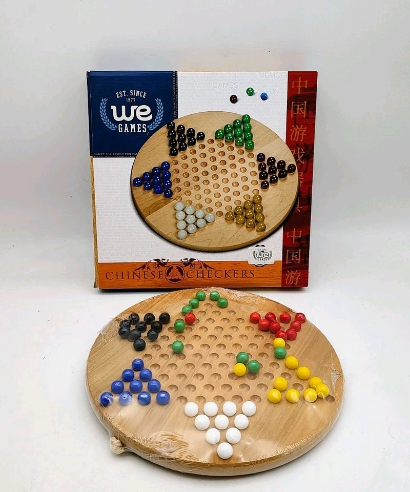 We Games Solid Wood 11.5" Chinese Checkers Set With Glass Marbles 493011