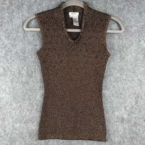 Cache Y2K ärmelloses Top Damen Vintage Bluse bronze braun metallic Perlen Gr. S - Bild 1 von 13