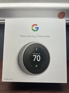 Google Nest 3rd Gen Smart Learning Thermostat - Stainless Steel (T3007ES) Ob A - Picture 1 of 7
