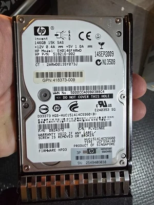  HP EH0146FARWD HP PN: 518216-002 146gb 10k 2.5" sas hard drive w/ caddy - Image 1 of 2