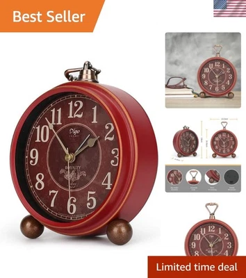 Classic Retro Red Silent Alarm Clock – Vintage Table Clock for Bedroom Decor - Image 1 of 4