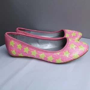 NEW Harper Canyon Ballet Flat Shoes Coral Yellow Stars Girls Size 3 Sequin - Picture 1 of 8