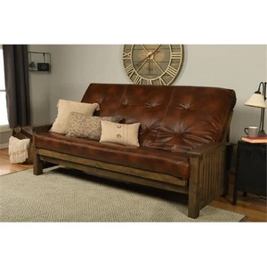 Pemberly Row Queen-size Wood Futon with Saddle Brown Mattress - Picture 1 of 9