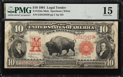 Fr. 122m. 1901 $10 Legal Tender Note. PMG Choice Fine 15. - Image 1 of 2