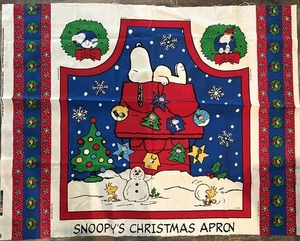 2001 Snoopy Peanuts Red Doghouse Christmas Apron Printed Fabric Panel - Picture 1 of 9