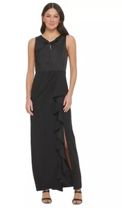 NWT DKNY Women's Twist-Front Cascade Ruffle Column Gown Size 16 MSRP $229 - Foto 1 di 16