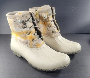 Womens Sperry Top Sider Saltwater Plaid Ivory STS86705 Duck Boot Shoes - Picture 1 of 12