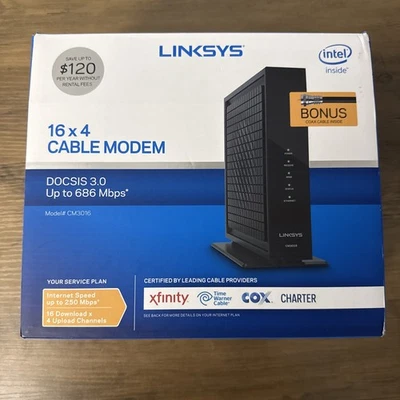 Linksys Cable Modem Model# CM3016 Untested Original Box And Power Supply  - Image 1 of 4