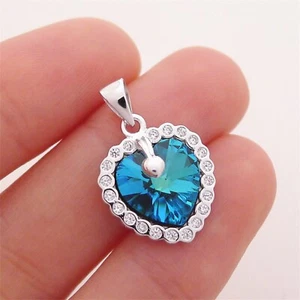 Sterling Silver Blue Aqua Love Heart CZ Pendants - Picture 1 of 9