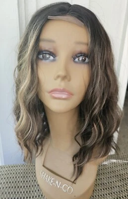 NUEVA PELUCA ONDULADA MARRÓN HERMOSA DELANTERA ENCAJE MUJER CON REFLEJOS  Foto 1 de 4