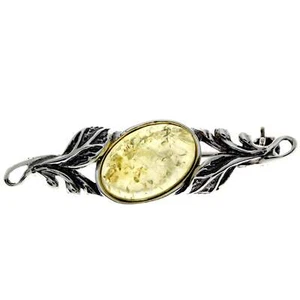 925 Sterling Silver & Genuine Baltic Amber Classic Brooch - 4022 - Picture 1 of 17