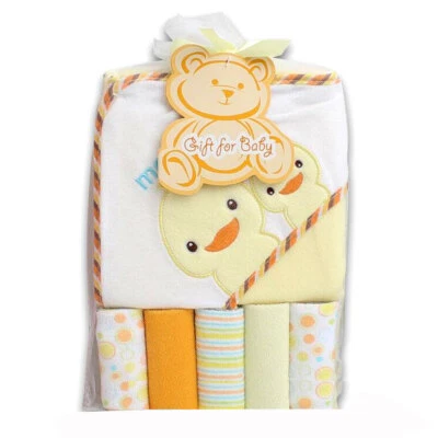 6 PCS Baby Hooded Towel & Washcloths Soft Absorbent Baby Boy Girl Bath Towel Set - Image 1 of 2