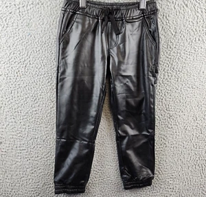 Joe's Jeans Ayla Faux Leather Jogger Pants Girls 4 Black Elastic Waist Pull On - Picture 1 of 12