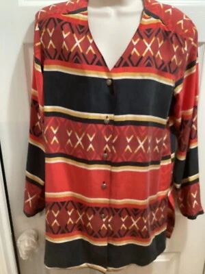 Blusa túnica boho August seda 100 % seda con botones blusa para mujer talla 10” Foto 1 de 4