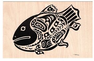 SALMON Pacific Northwest Coast non-Aboriginal Art Signed C B Greul 1950-60s