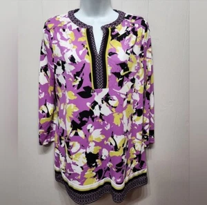 Liz Claiborne Tunic Blouse Small Purple Multicolor 3/4 Sleeve V-Neck Office B297 - Picture 1 of 4