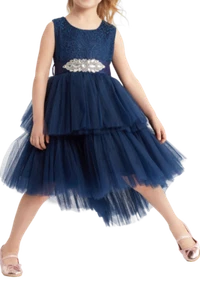 Elegantes Chantal Mädchenkleid Marineblau – Tüll & Spitze, Perfekt für Feste - Zdjęcie 1 z 4