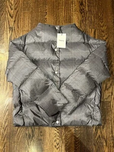 $455 Theory Glen PLAID High Neck DOWN Jacket PUFFER Women Small Grey Multi - Picture 1 of 4