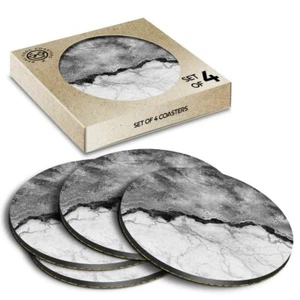 4 x Boxed Round Coasters - BW - Marble Effect Rock Grey Black #43357 - Picture 1 of 7