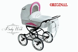 SCARLETT Wicker Pram Baby Fashion 2in1 STROLLER PUSHCHAIR BLACK FRAME - Picture 1 of 8